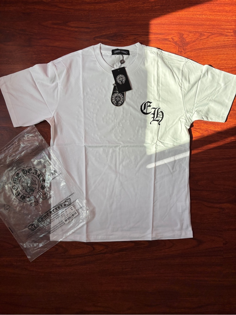 Chrome Hearts White Short-Sleeve T-Shirt with Black CH Chest Logo